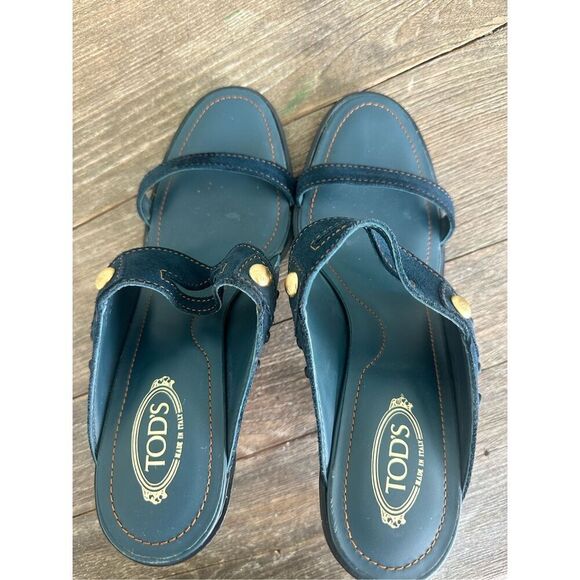 Tod’s Women “Ritz” Navy Blue Suede Heel Sandals, size 8.5 - Picture 8 of 9